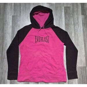Everlast Hoodie Womens Large Pink Black Athletic Pullover Sweatshirt Long Sleeve